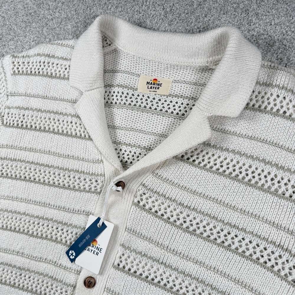 NEW Marine Layer Mens Knit Button Up Shirt Open Weave Short Sleeve 2XL
